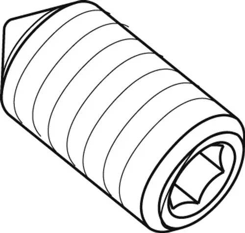 Schraube mit sechseckigem Kopf und spiralförmiger Riffelung, dargestellt in einer technischen Zeichnung. Marke Ideal Standard.